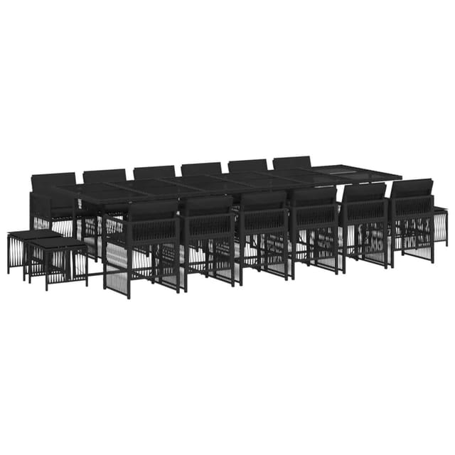 vidaXL 17-Tlg Garten-Essgruppe mit Kissen Schwarz Poly Rattan 3211003