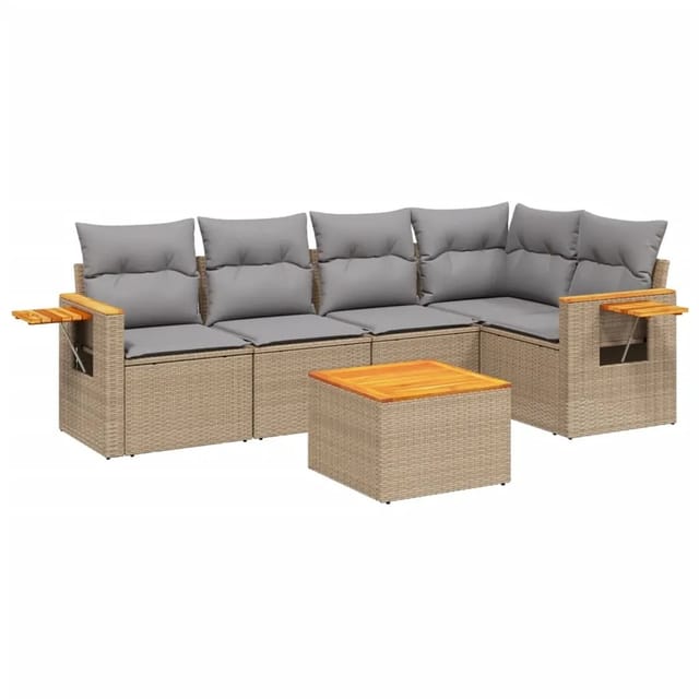 vidaXL 6-Tlg Garten-Sofagarnitur mit Kissen Beige Poly Rattan 3226794