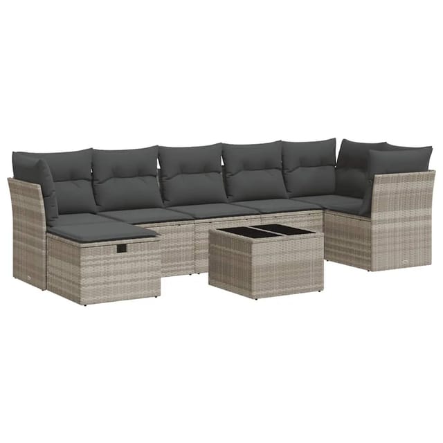 vidaXL 8-Tlg Garten-Sofagarnitur mit Kissen Hellgrau Poly Rattan 3325318
