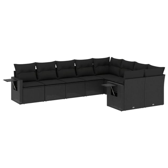 vidaXL 9-Tlg Garten-Sofagarnitur mit Kissen Schwarz Poly Rattan 3252972