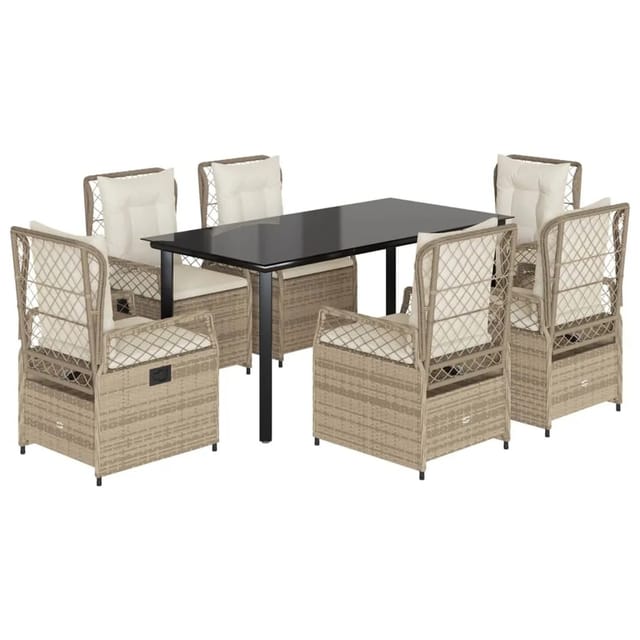 vidaXL 7-Tlg Garten-Essgruppe mit Kissen Beige Poly Rattan 3263024