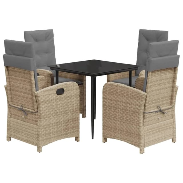 vidaXL 5-Tlg Garten-Essgruppe mit Kissen Beigemischung Poly Rattan 3212391