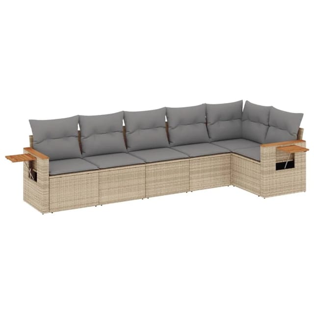vidaXL 6-Tlg Garten-Sofagarnitur mit Kissen Beige Poly Rattan 3259231
