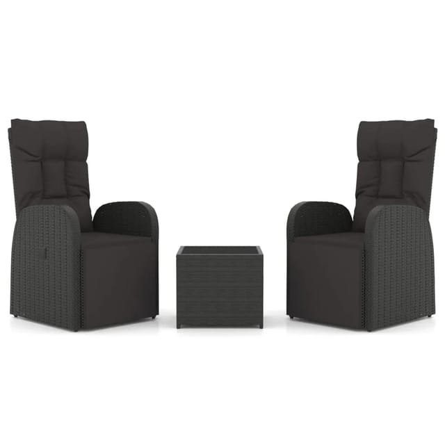 vidaXL 3-Tlg Garten-Lounge-Set Schwarz Poly Rattan Stahl 3157660