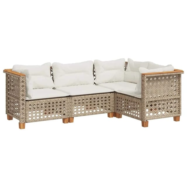 vidaXL 4-Tlg Garten-Sofagarnitur mit Kissen Beige Poly Rattan 3261802