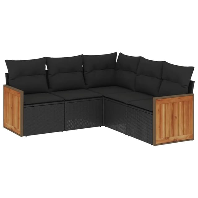vidaXL 5-Tlg Garten-Sofagarnitur mit Kissen Schwarz Poly Rattan 3227637