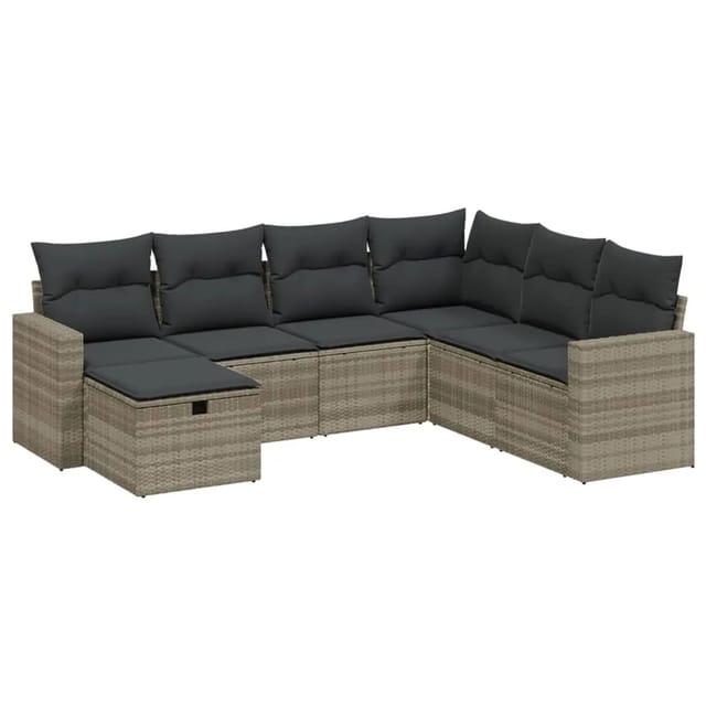 vidaXL 7-Tlg Garten-Sofagarnitur mit Kissen Hellgrau Poly Rattan 3263528