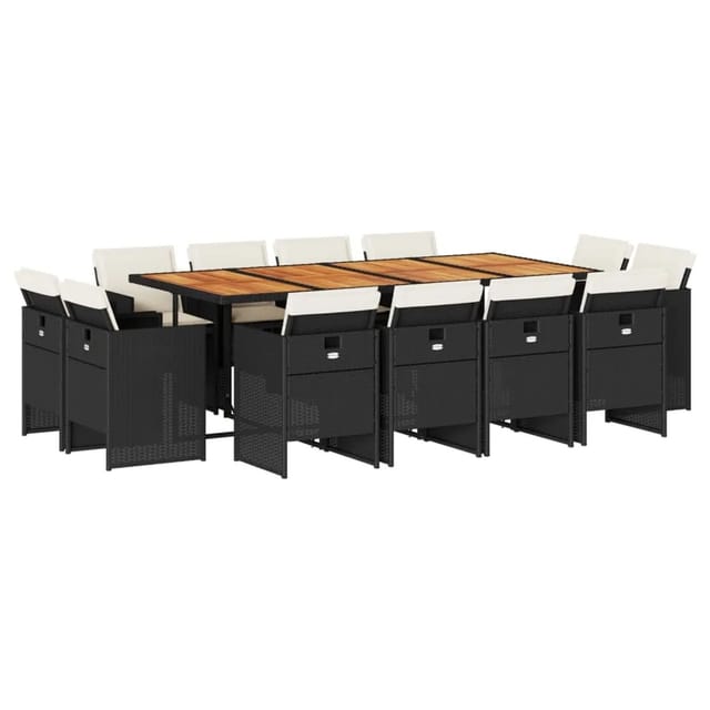 vidaXL 13-Tlg Garten-Essgruppe mit Kissen Schwarz Poly Rattan 3277814