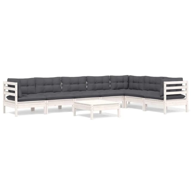 vidaXL 8-Tlg Garten-Lounge-Set mit Kissen Weiß Kiefer Massivholz 3096702
