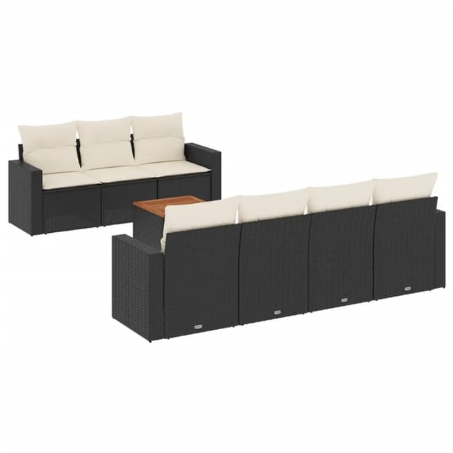 vidaXL 8-Tlg Garten-Sofagarnitur mit Kissen Schwarz Poly Rattan 3256357