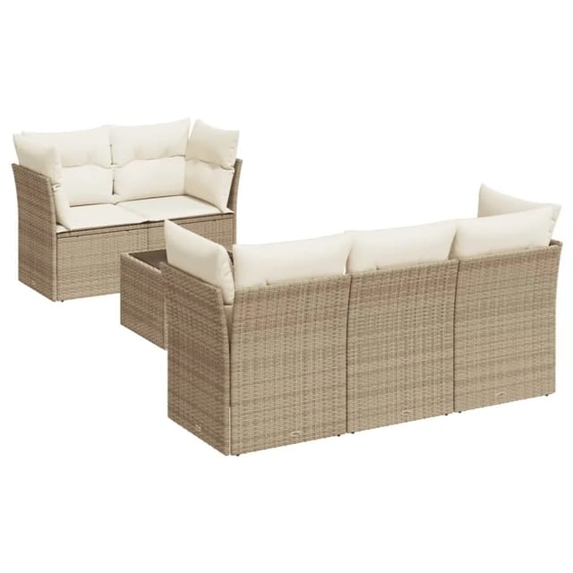 vidaXL 6-Tlg Garten-Sofagarnitur mit Kissen Beige Poly Rattan 3249087
