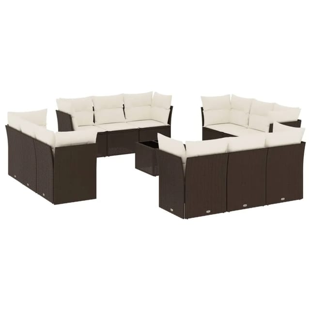 vidaXL 13-Tlg Garten-Sofagarnitur mit Kissen Braun Poly Rattan 3249182