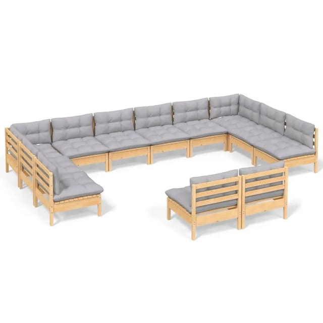 vidaXL 12-Tlg Garten-Lounge-Set mit Grauen Kissen Kiefer Massivholz 3097222
