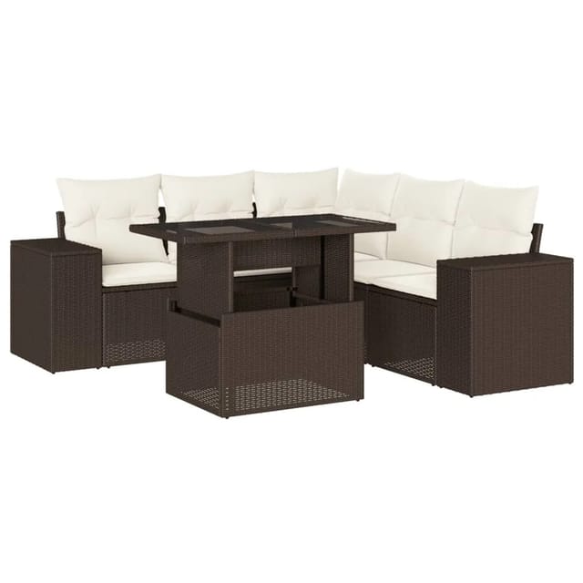 vidaXL 6-Tlg Garten-Sofagarnitur mit Kissen Braun Poly Rattan 3269163