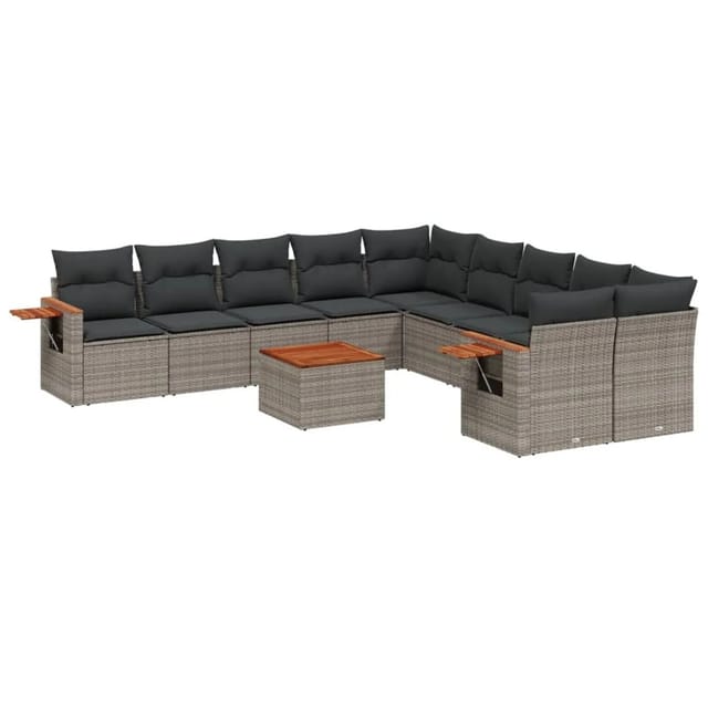 vidaXL 11-Tlg Garten-Sofagarnitur mit Kissen Grau Poly Rattan 3227201