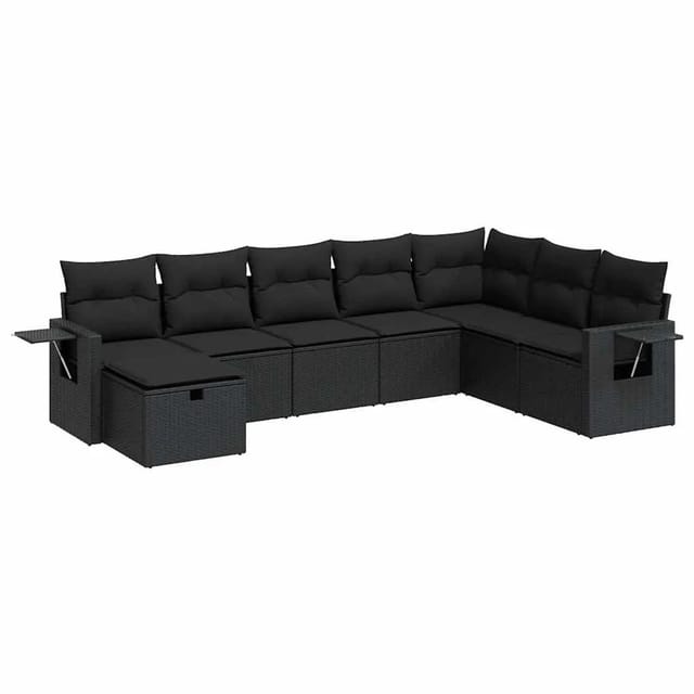 vidaXL 8-Tlg Garten-Sofagarnitur mit Kissen Schwarz Poly Rattan 3325531