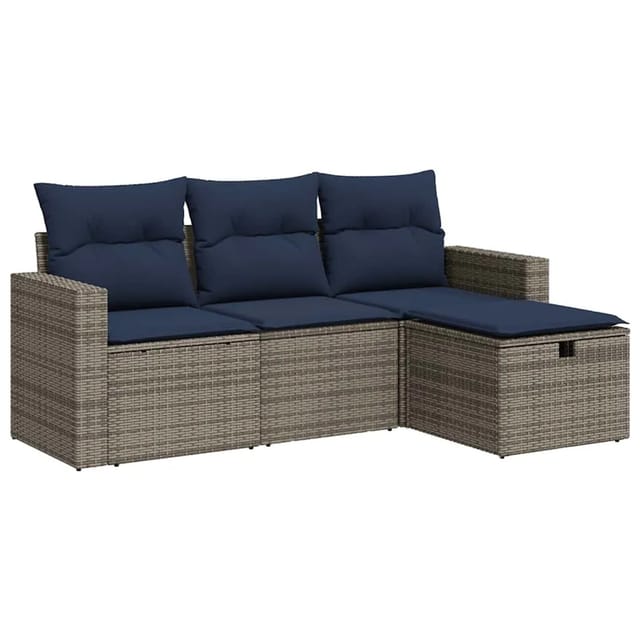 vidaXL 4-Tlg Garten-Sofagarnitur mit Kissen Grau Poly Rattan 3325357