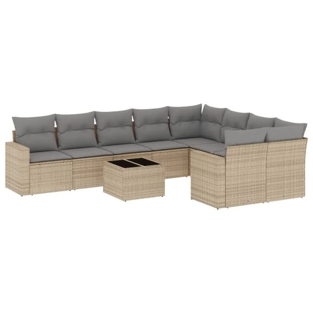 vidaXL 10-Tlg Garten-Sofagarnitur mit Kissen Beige Poly Rattan 3219439