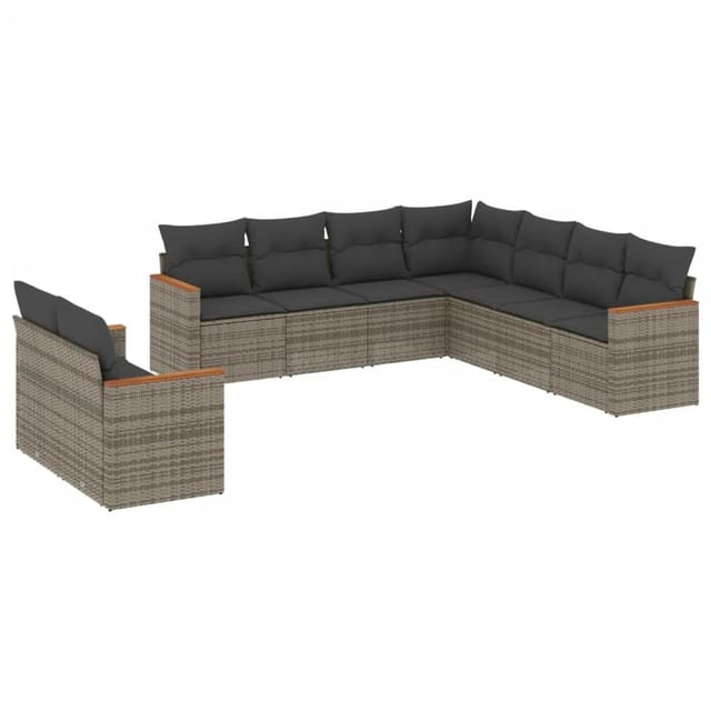 vidaXL 9-Tlg Garten-Sofagarnitur mit Kissen Grau Poly Rattan 3258504