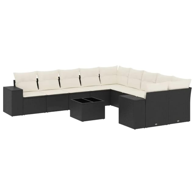 vidaXL 11-Tlg Garten-Sofagarnitur mit Kissen Schwarz Poly Rattan 3255453