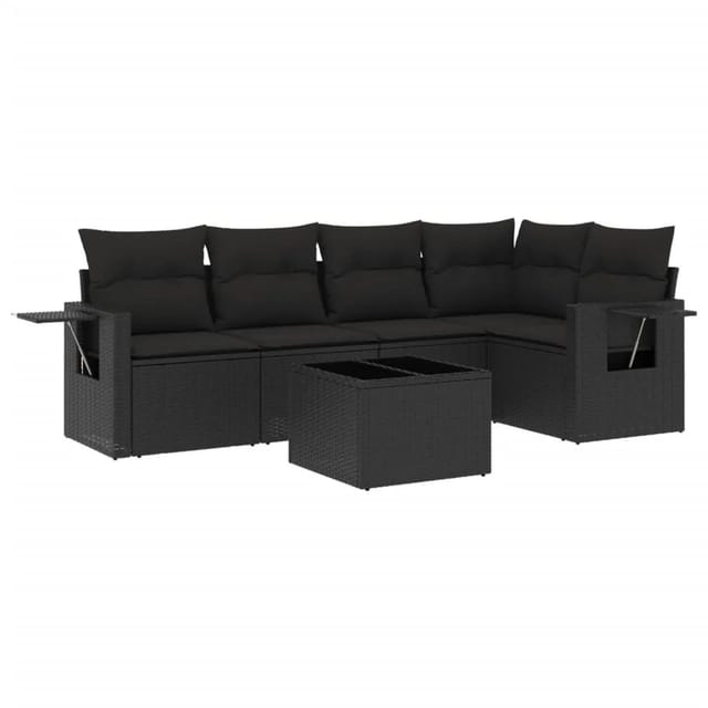 vidaXL 6-Tlg Garten-Sofagarnitur mit Kissen Schwarz Poly Rattan 3220134