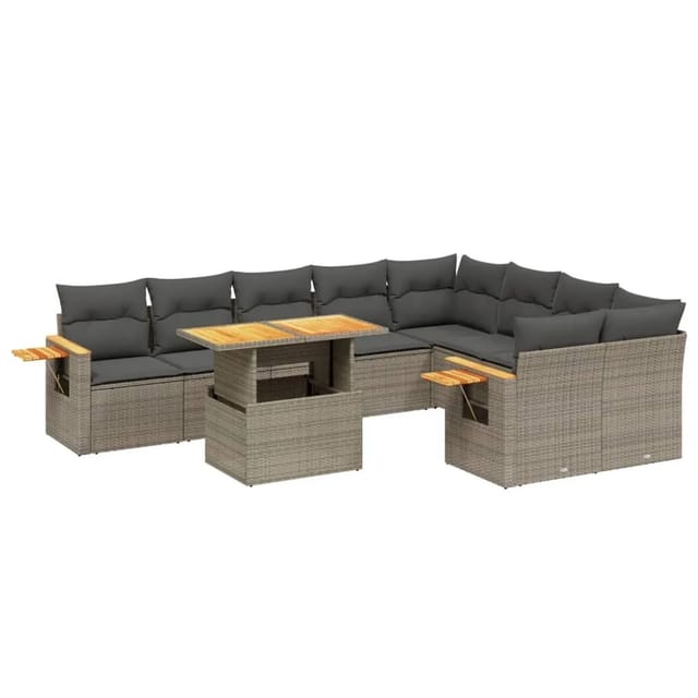 vidaXL 10-Tlg Garten-Sofagarnitur mit Kissen Grau Poly Rattan 3273678