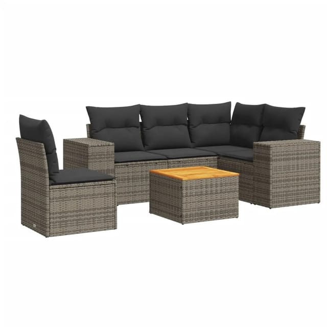 vidaXL 6-Tlg Garten-Sofagarnitur mit Kissen Grau Poly Rattan 3257782
