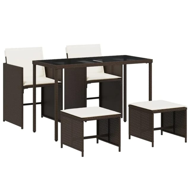 vidaXL 5-Tlg Garten-Essgruppe mit Kissen Braun Poly Rattan 365082