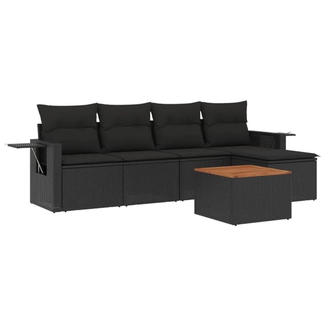 vidaXL 6-Tlg Garten-Sofagarnitur mit Kissen Schwarz Poly Rattan 3256867