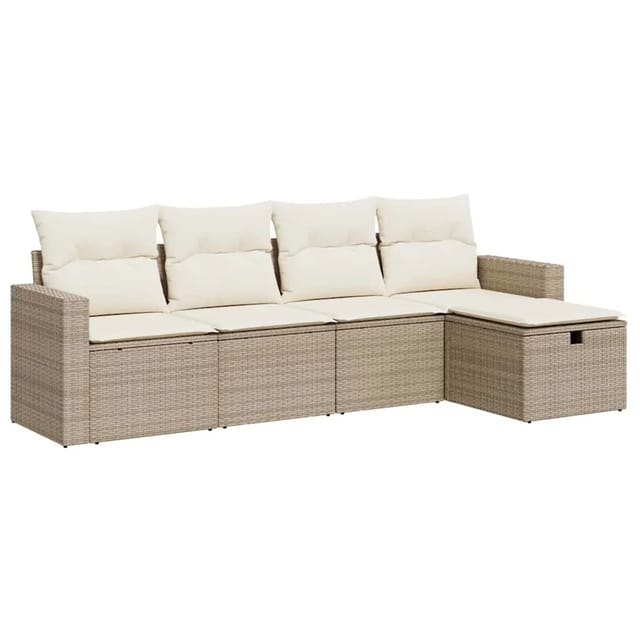 vidaXL 5-Tlg Garten-Sofagarnitur mit Kissen Beige Poly Rattan 3325364
