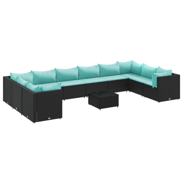 vidaXL 11-Tlg Garten-Lounge-Set mit Kissen Schwarz Poly Rattan 3308292