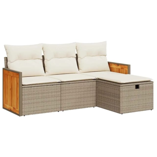 vidaXL 4-Tlg Garten-Sofagarnitur mit Kissen Beige Poly Rattan 3326006