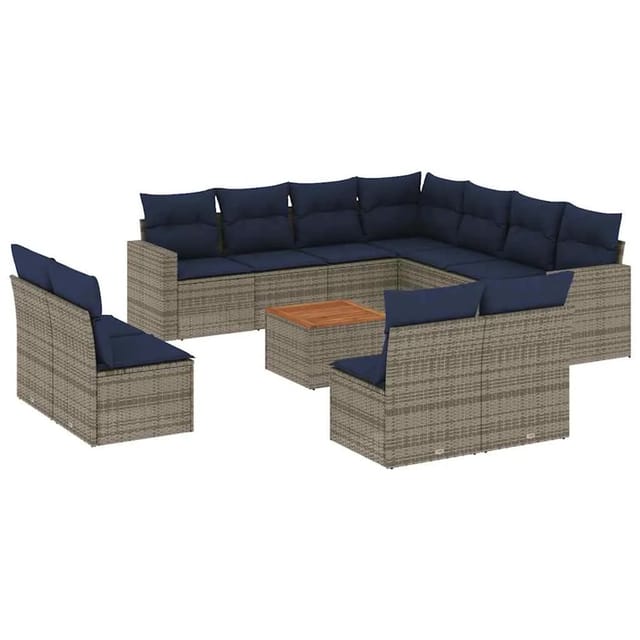 vidaXL 12-Tlg Garten-Sofagarnitur mit Kissen Grau Poly Rattan 3256516