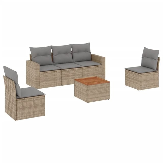 vidaXL 6-Tlg Garten-Sofagarnitur mit Kissen Beige Poly Rattan 3256395