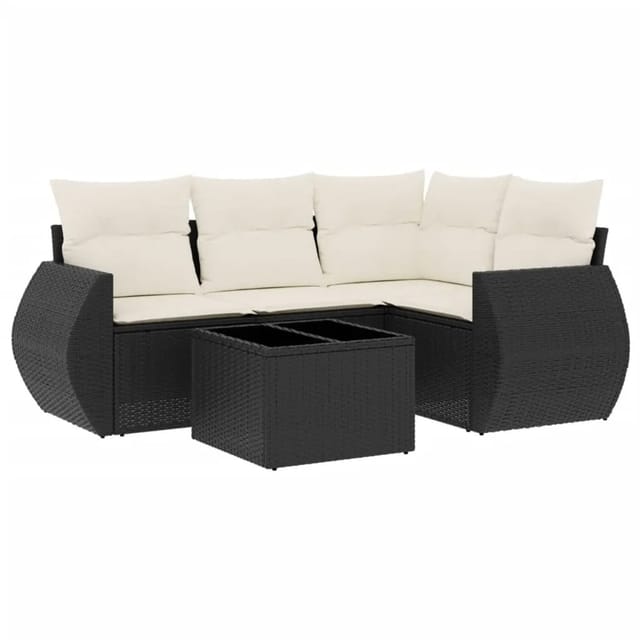 vidaXL 5-Tlg Garten-Sofagarnitur mit Kissen Schwarz Poly Rattan 3253653
