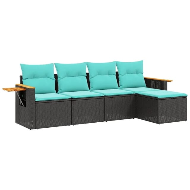vidaXL 5-Tlg Garten-Sofagarnitur mit Kissen Schwarz Poly Rattan 3226757