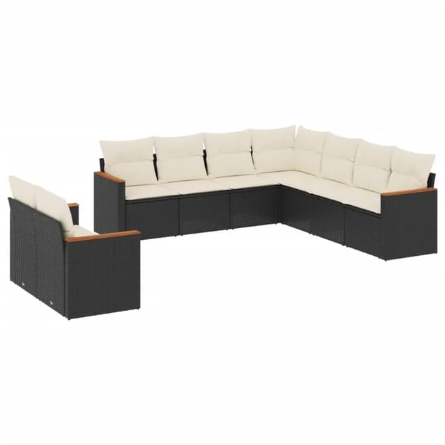 vidaXL 9-Tlg Garten-Sofagarnitur mit Kissen Schwarz Poly Rattan 3226098