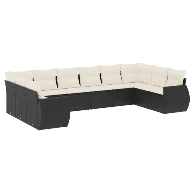 vidaXL 10-Tlg Garten-Sofagarnitur mit Kissen Schwarz Poly Rattan 3254203