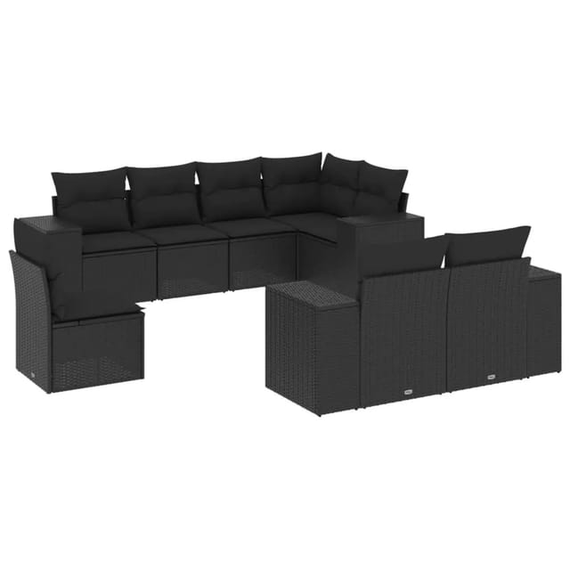 vidaXL 8-Tlg Garten-Sofagarnitur mit Kissen Schwarz Poly Rattan 3222834