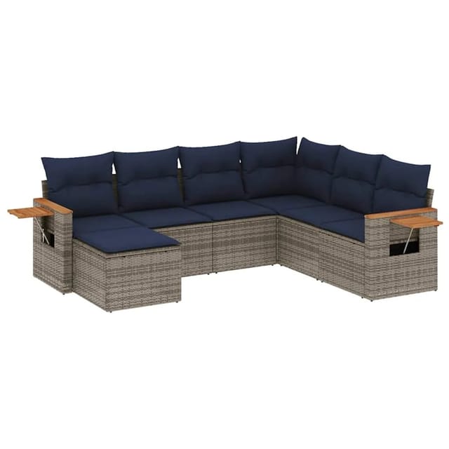 vidaXL 7-Tlg Garten-Sofagarnitur mit Kissen Grau Poly Rattan 3227048