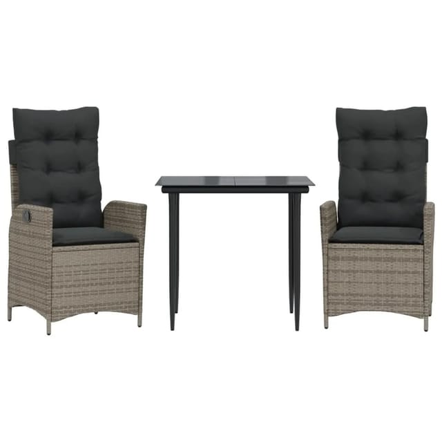 vidaXL 3-Tlg Garten-Essgruppe mit Kissen Grau Poly Rattan 3213214