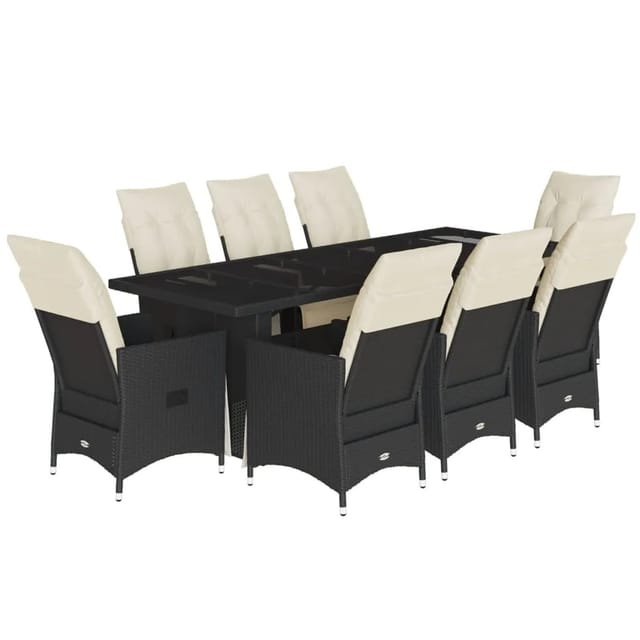 vidaXL 9-Tlg Garten-Bistro-Set mit Kissen Schwarz Poly Rattan 3277257