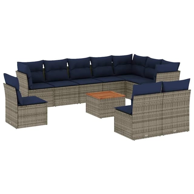 vidaXL 11-Tlg Garten-Sofagarnitur mit Kissen Grau Poly Rattan 3256033