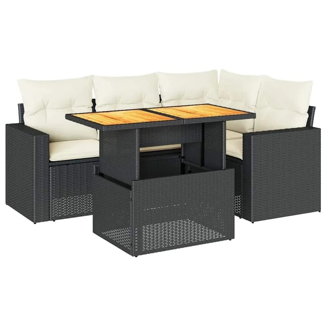 vidaXL 5-Tlg Garten-Sofagarnitur mit Kissen Schwarz Poly Rattan 3327031