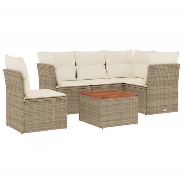 vidaXL 6-Tlg Garten-Sofagarnitur mit Kissen Beige Poly Rattan 3255974