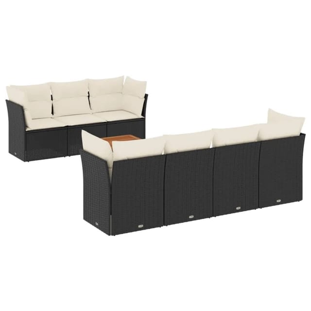 vidaXL 8-Tlg Garten-Sofagarnitur mit Kissen Schwarz Poly Rattan 3255832