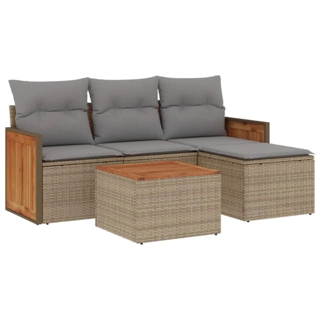 vidaXL 5-Tlg Garten-Sofagarnitur mit Kissen Beige Poly Rattan 3227592
