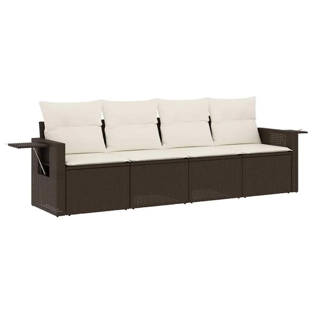 vidaXL 4-Tlg Garten-Sofagarnitur mit Kissen Braun Poly Rattan 3252220