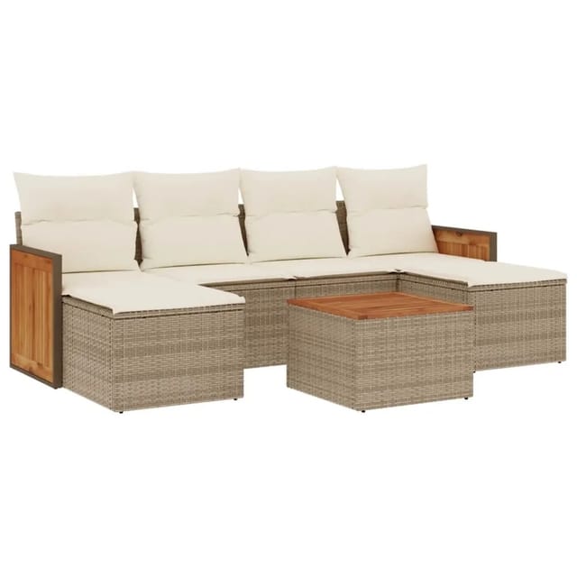 vidaXL 7-Tlg Garten-Sofagarnitur mit Kissen Beige Poly Rattan 3260308