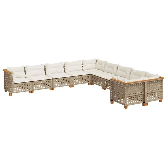 vidaXL 10-Tlg Garten-Sofagarnitur mit Kissen Beige Poly Rattan 3262048